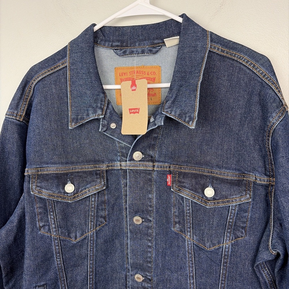Levis Denim‎ Trucker Jacket Mens Large L Blue Dark Wash Button Down Standard NWT